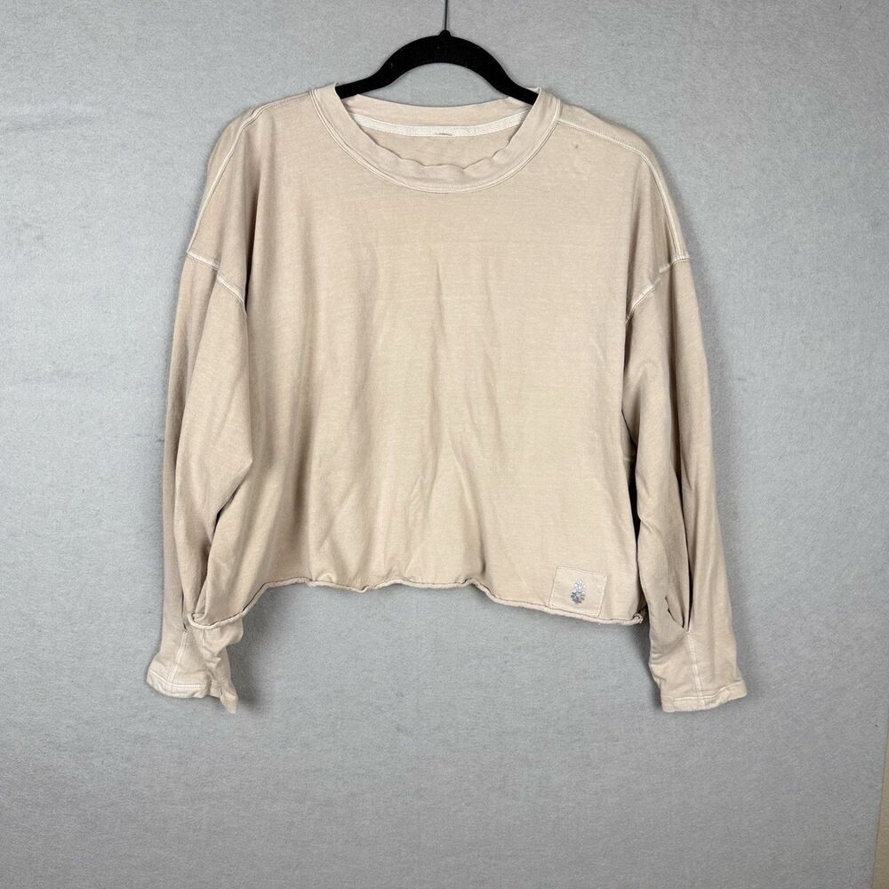 Free People Movement Womens Medium Tan Off the Ringer Long Sleeve Boho Top *flaw
